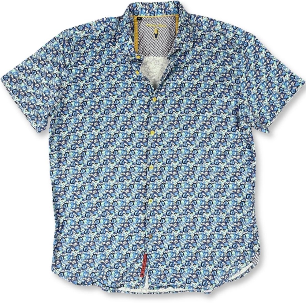 Luchiano Visconti Loud Shirt Men XL Blue Beer Can Soda Print SS Button Up Quirky